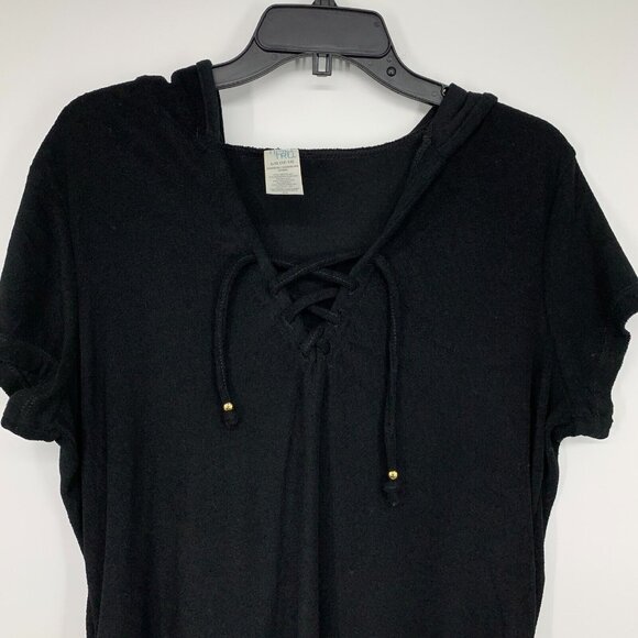Time and Tru Coverup Dress Black Terry Swim Lace Up Hooded - Picture 3 of 8